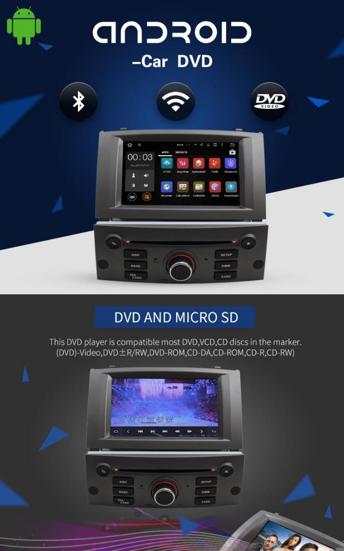 Android 7.1 7 Inch Peugeot DVD Player PX3  4Core With AUX-IN Map GPS